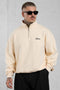 BEIGE SIGNATURE OVERSIZED HALFZIP SWEATER