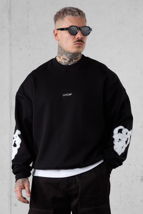 BLACK BLURRED HEARTS OVERSIZED SWEATER