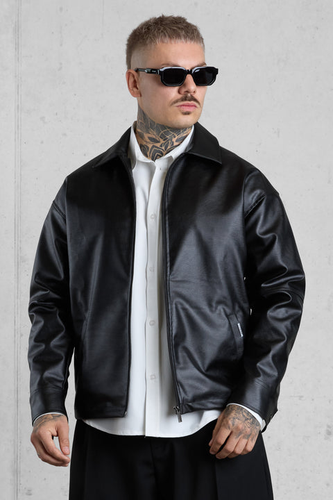 BLACK VEGAN LEATHER JACKET