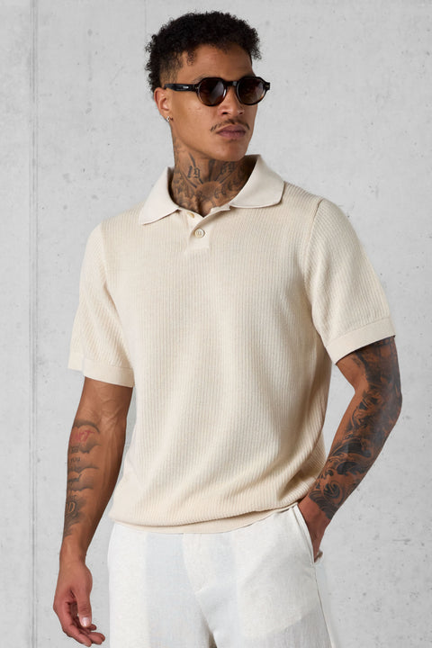 SAND OVERSIZED KNIT POLOSHIRT