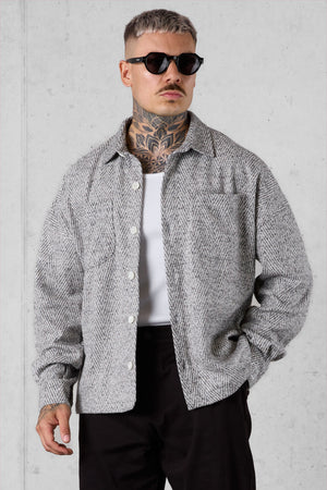 BEIGE HERRINGBONE OVERSIZED FLANNEL SHIRT