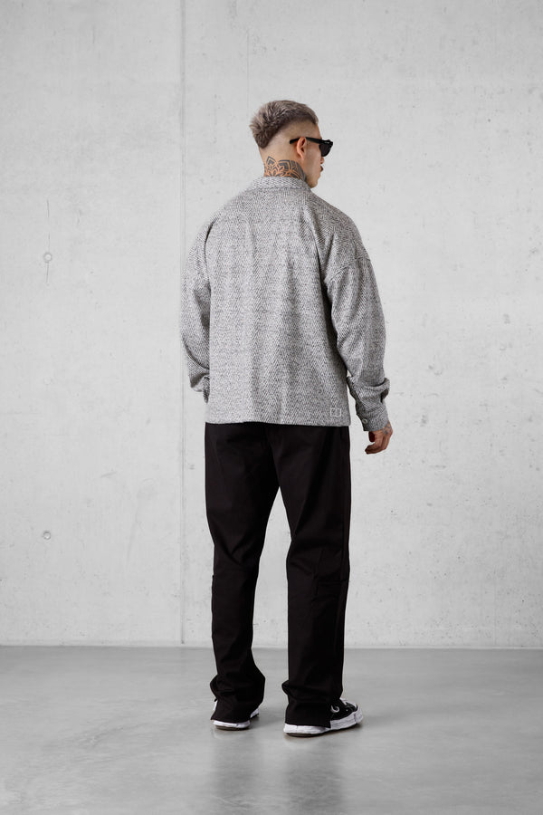 BEIGE HERRINGBONE OVERSIZED FLANNEL SHIRT