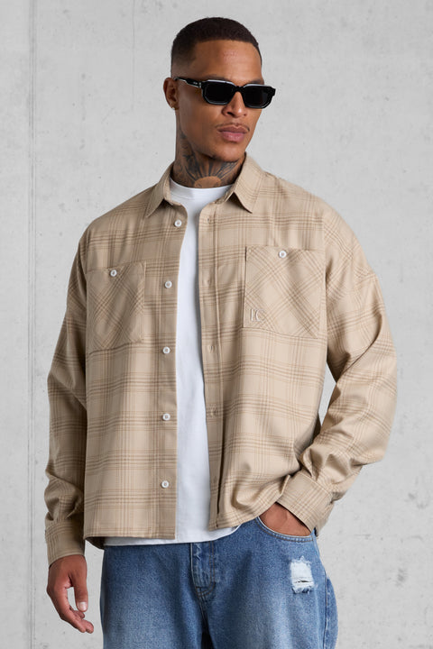 BEIGE PLAID OVERSIZED SHIRT