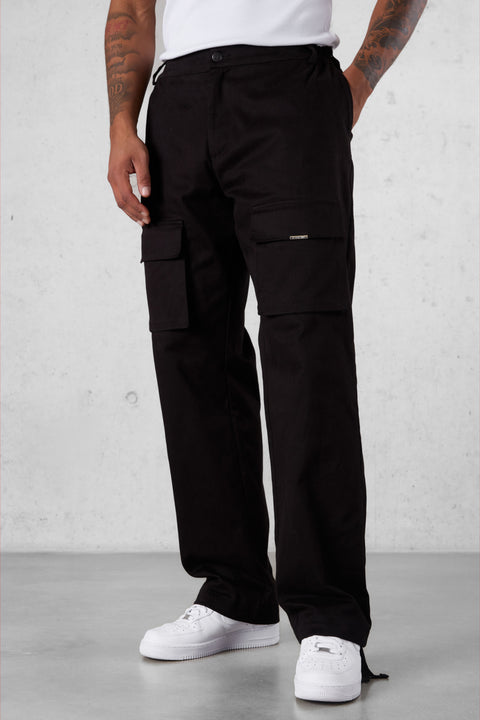 BLACK CARGO CHINO PANTS