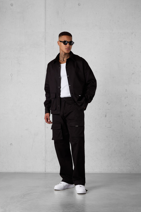 BLACK CARGO OVERSIZED CHINO SHIRT