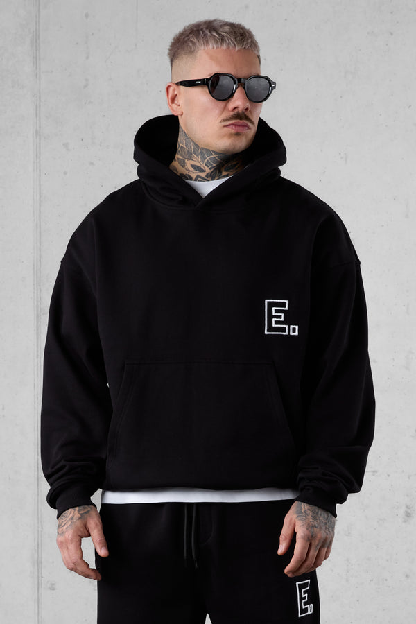 BLACK E. STATEMENT OVERSIZED HOODIE