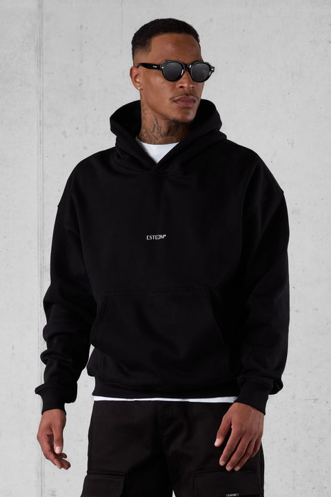 BLACK FLAMING BLURRED HEARTS OVERSIZED HOODIE