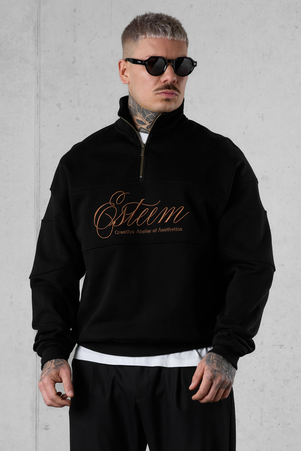 BLACK SIGNATURE AESTHETICS OVERSIZED HALFZIP SWEATER