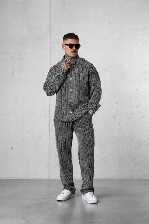 BLACK STRIPED JACQUARD OVERSIZED SHIRT