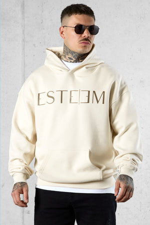 BEIGE LETTERING OVERSIZED HOODIE