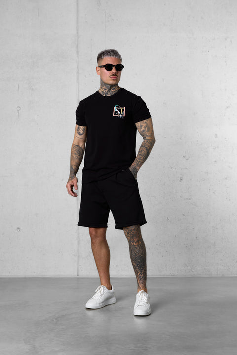 BLACK DECONSTRUCTED LOGO TEE