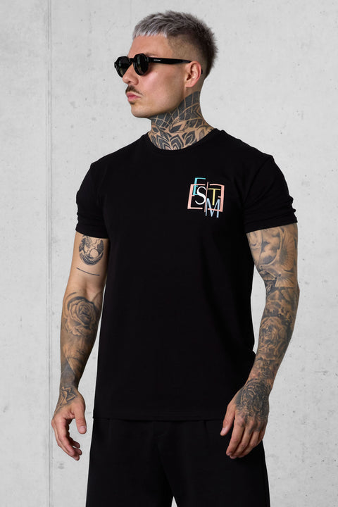 BLACK DECONSTRUCTED LOGO TEE