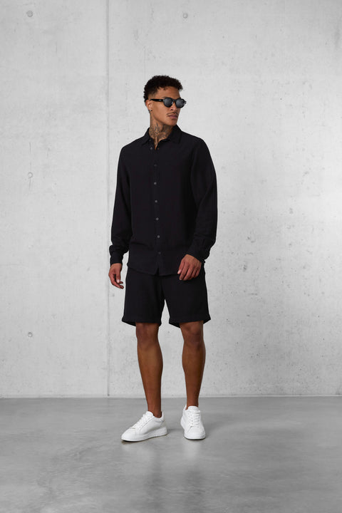 BLACK LINEN SHORTS