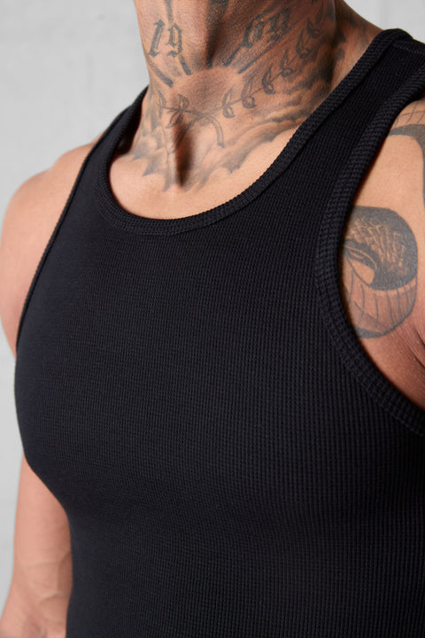 BLACK WAFFLE TANK TOP