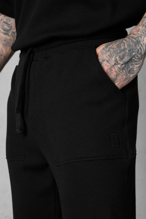 BLACK WAFFLE PANTS