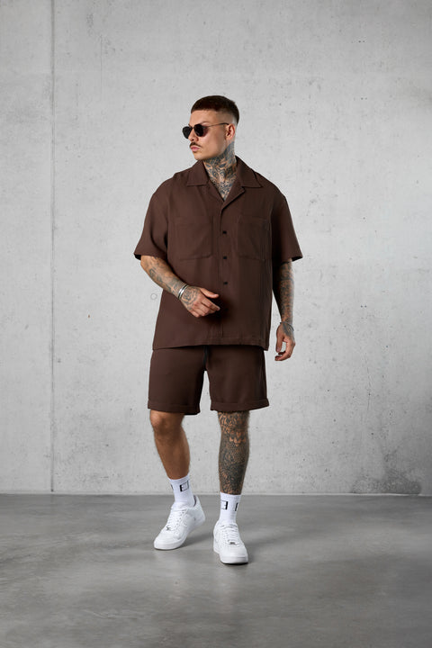 COFFEE PLEATED SHIRT