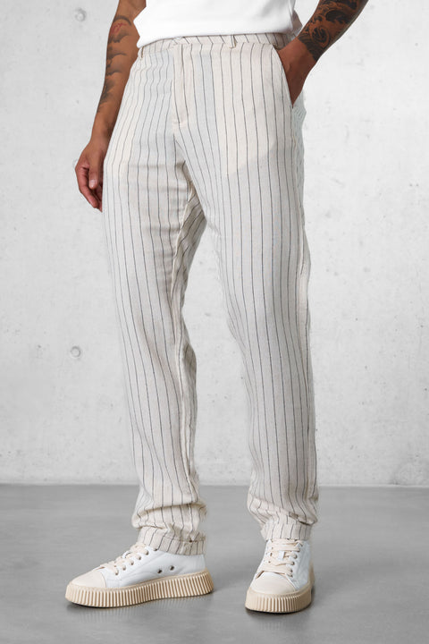 ECRU STRIPED LINEN PANTS