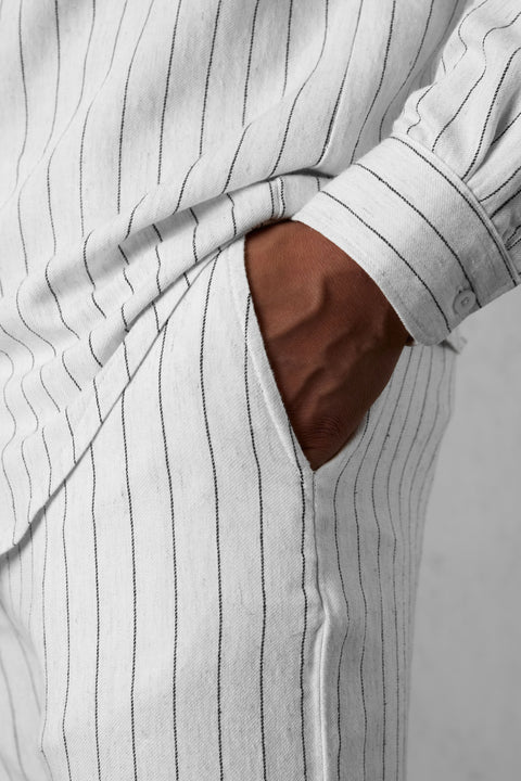ECRU STRIPED LINEN PANTS