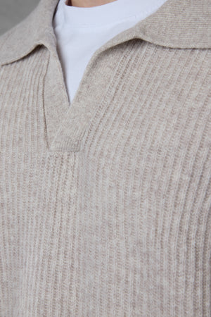 GREIGE OVERSIZED KNIT POLO SWEATER