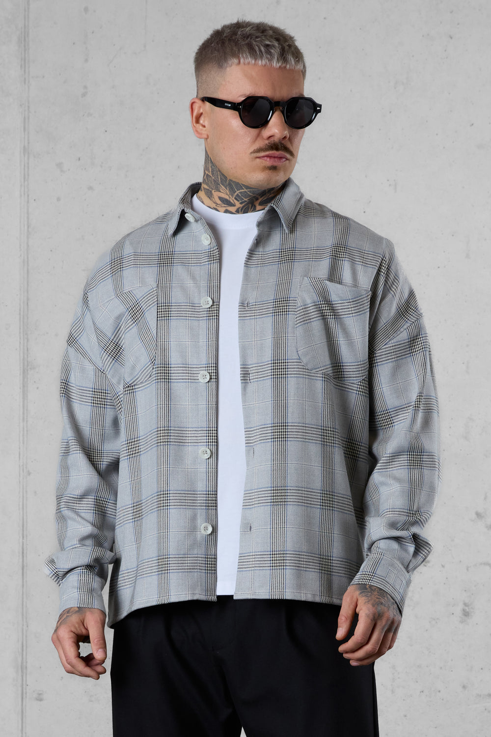 GREYBLUE PLAID OVERSIZED SHIRT