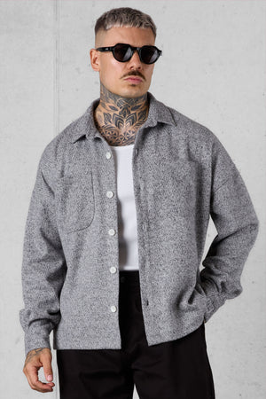 GREY HERRINGBONE OVERSIZED FLANNEL SHIRT