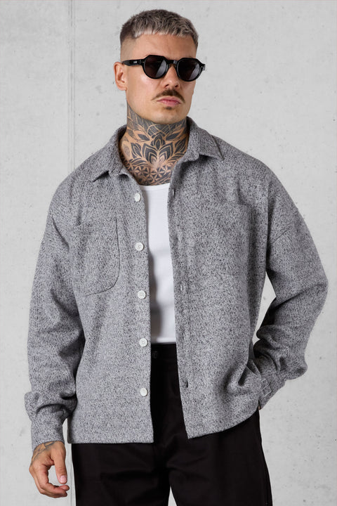 GREY HERRINGBONE OVERSIZED FLANNEL SHIRT