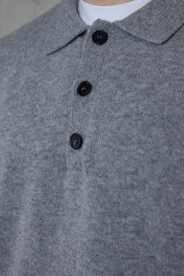 GREY KNIT POLO SWEATER