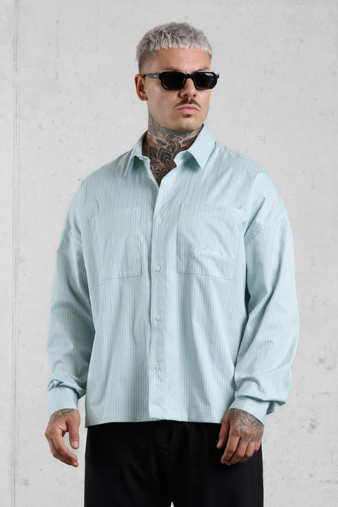 LIGHTGREEN STRIPED OVERSIZED SHIRT