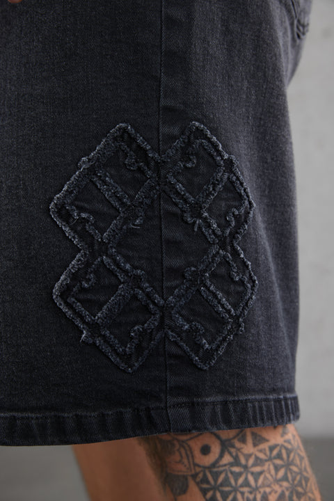 WASHED BLACK MONOGRAM JEANSSHORTS