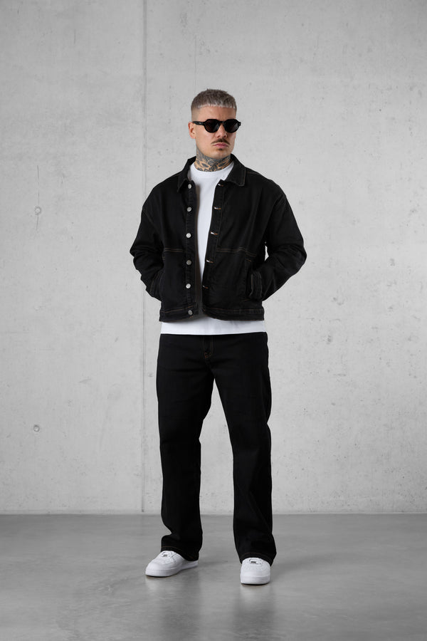 WASHED BLACK CONTRAST JEANS JACKET