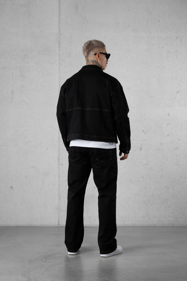 WASHED BLACK CONTRAST JEANS JACKET