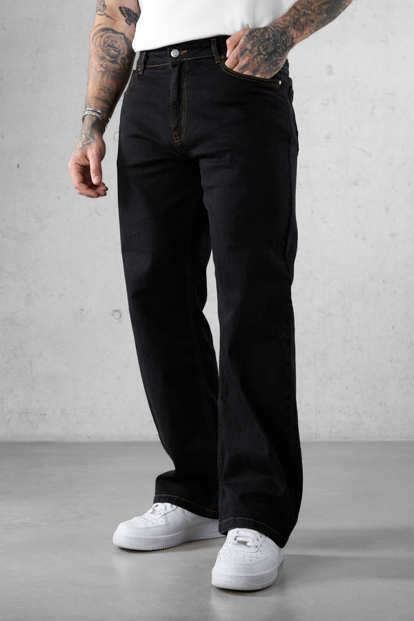 WASHED BLACK CONTRAST LOOSE JEANS