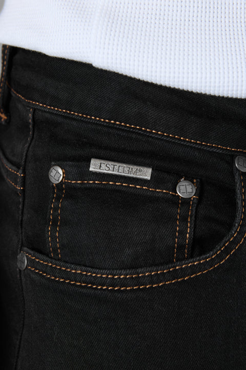 WASHED BLACK CONTRAST LOOSE JEANS