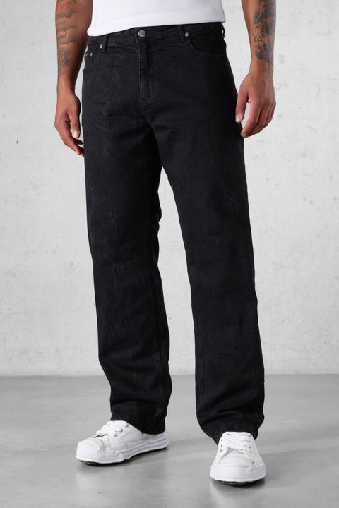WASHED BLACK WRINKLED STRAIGHT JEANS