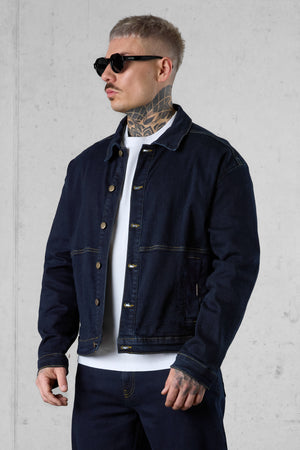 WASHED DARKBLUE CONTRAST JEANS JACKET