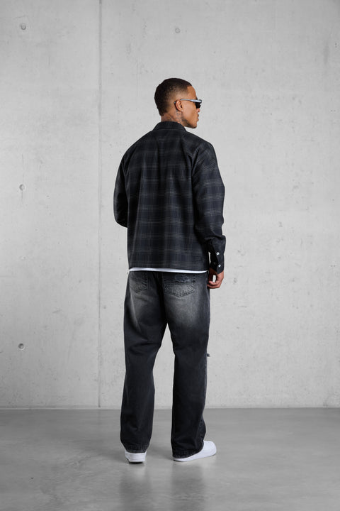 WASHED GREY DESTROYED LOOSE JEANS