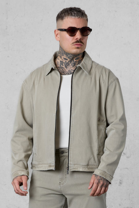 WASHED OLIVE DESTROYED JEANS JACKET