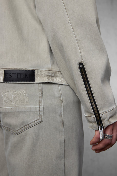 WASHED OLIVE DESTROYED JEANS JACKET