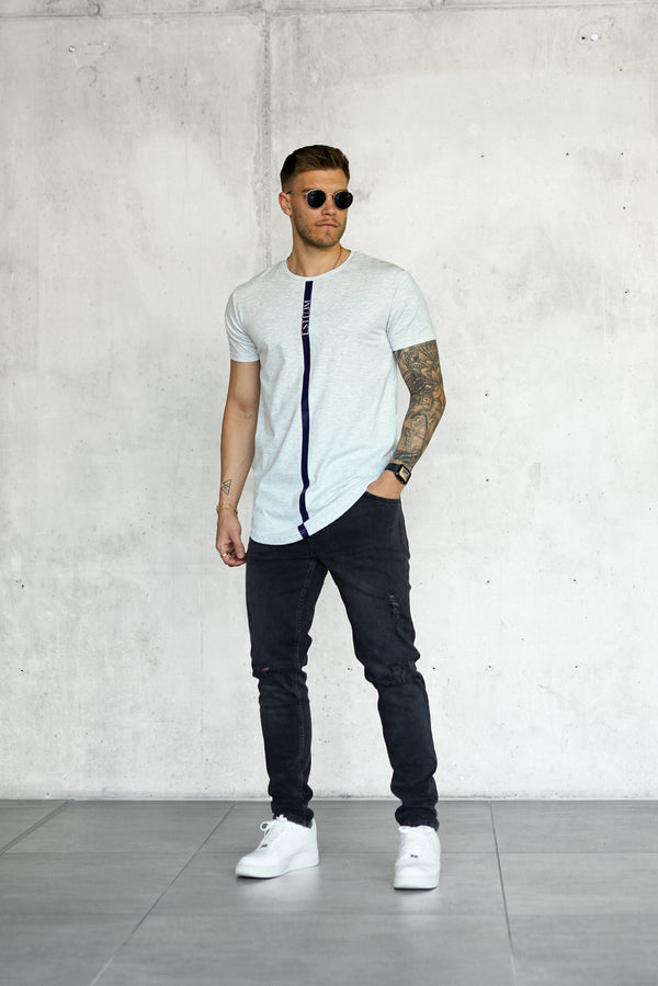 GREY MELANGE STRIPE TEE