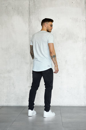 GREY MELANGE STRIPE TEE